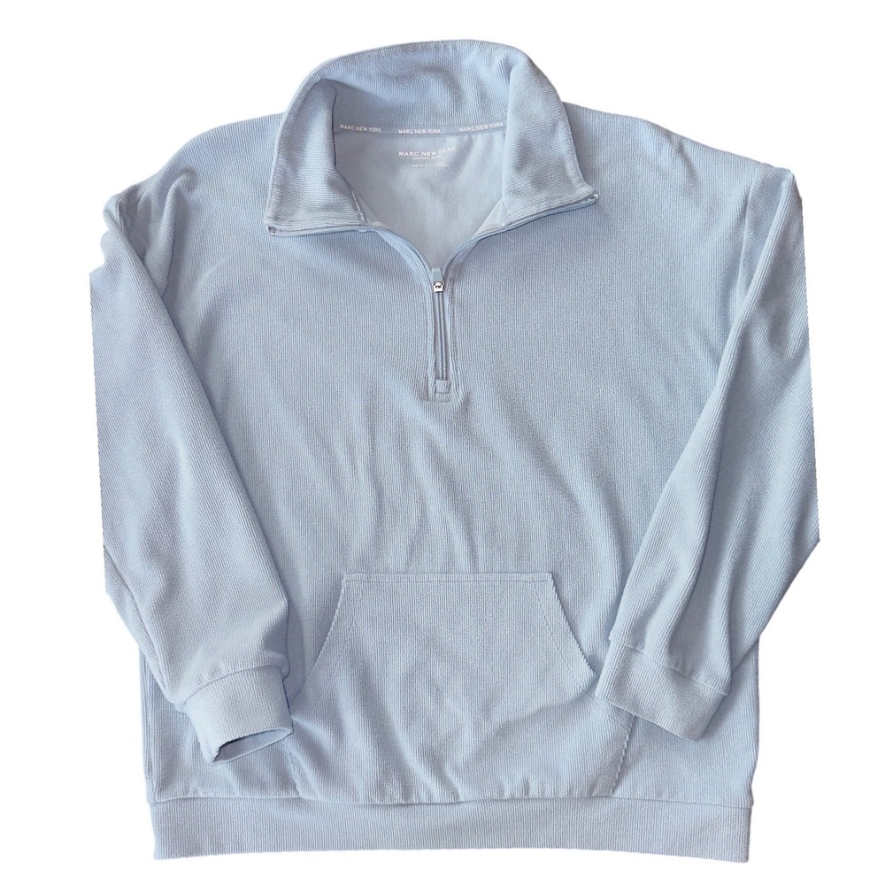 Marc New York Quarter Zip Pullover Women Medium Blue Ribbed Pocket Excellent